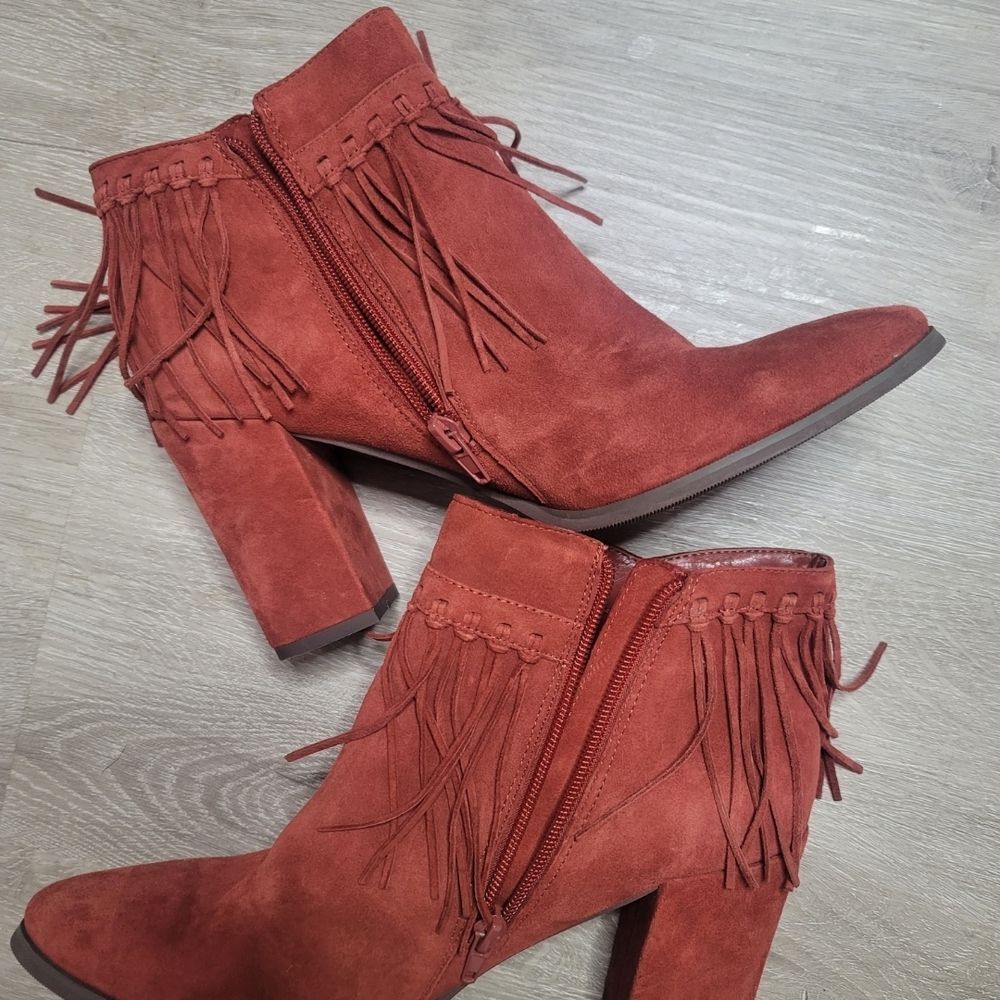 Nine West Red Fringe Heeled Boots - Picture 3 of 12
